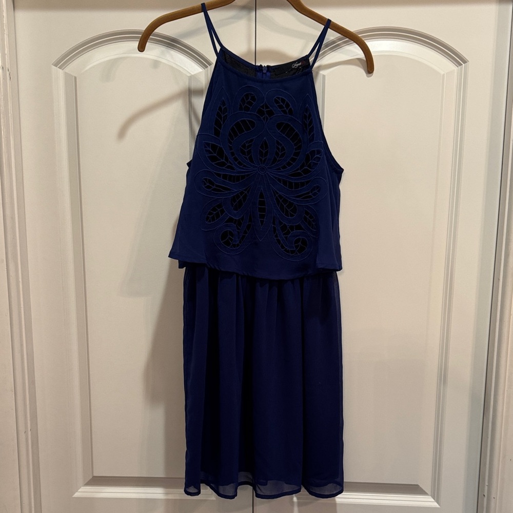 Sugarlips Navy Blue Embroidered Overlay Casual Dress - Picture 2 of 11